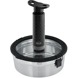 Rösle Vakuumdeckel FLEXX 2GO 1,4 L rund mit Clips, Sicherheitsglas mit Silikonrand und Vakuumventil, aromadicht, transparent/schwarz
