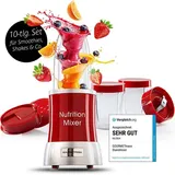 GOURMETmaxx Nutrition Mixer | Smoothie Maker mit XXL-Zubehörset | Standmixer 11-tlg. | Blender mit Rezepten, To go & Frischhaltedeckeln | Food Processor für Smoothies, Shakes & Co.