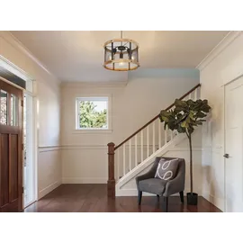 meineWunschleuchte LED Pendelleuchte mit Holz & Drahtgeflecht, Ø40cm