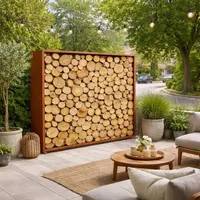 Estexo Brennholzlager Cortenstahl 200 x 200 x 38 cm Edelrost Braun