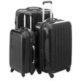 Alex - 3er Koffer-Set Hartschale Schwarz glänzend, TSA, (55cm, 65cm & 75cm), 235 Liter