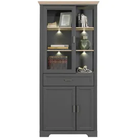 Innostyle Vitrine Eiche Artisan, Metall, 6 Fächer, 1 Schubladen, 93x204x42 cm, Wohnzimmer, Wohnwände, Vitrinenschränke