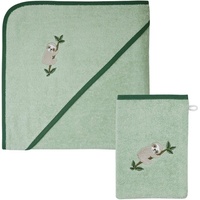 Wörner Handtuch Set »Faultier Kapuzenbadetuch 100/100 mit Waschhandschuh«, (Spar-Set, 2 St.), mit süßer Stickerei Faultier, grün