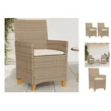 vidaXL Gartenstühle mit Kissen 2 Stk. Beige Poly Rattan Massivholz