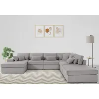 Wohnlandschaft OTTO HOME "Florid U-Form", grau (hellgrau), B:360cm H:75cm T:260cm, Baumwollmix (60% Baumwolle/40% Leinen);Struktur fein (100% Polyester);Samtoptik (100% Polyester);Samtvelours (100% Polyester);Struktur (100% Polyester);Struktur recycelt (100% recyceltes Polyester), Sofas, Wohnlandschaft, 6 Teile, bestehend aus Modulen, viele Bezugsqualitäten, auch in Cord