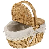 Abaodam Osterkorb Weide mit Deckel & Griff – Ovaler Picknickkorb für Kinder & Osternest – Kleiner Weidenkorb zum Befüllen für Eiersuche – Vintage Geschenkkorb & Deko – 26x18x13cm
