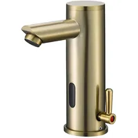 Automatischer, berührungsloser Waschbeckenarmatur, Sensor, bewegungsaktiviert, No-Touch-Messing-Wasserhahn mit einstellbarem Temperaturkontrollgriff für Zuhause, Waschtisch, Gewerbe und Büro (kurz