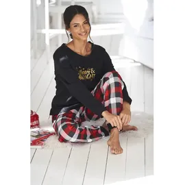 LASCANA Damen Pyjama schwarz-rot-gemustert Gr.44/46