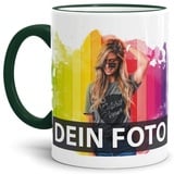 Tasse selbst individuell gestalten/Personalisierbar mit eigenem Foto Bedrucken/Fototasse/Motivtasse/Werbetasse/Firmentasse mit Logo/Rand & Henkel Dunkelgrün