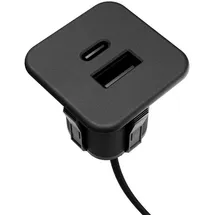 Kalb Einbau USB Schnell-Ladehub 2 in 1 USB A USB C für Möbel und Tischplatten 12V 5V/3A 9V/2,2A max 20W Schwarz