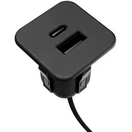 Kalb Einbau USB Schnell-Ladehub 2 in 1 USB A USB C für Möbel und Tischplatten 12V 5V/3A 9V/2,2A max 20W Schwarz