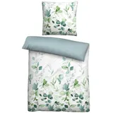 biberna Bettgarnitur Floral Blau 135 x 200 cm + 80 x 80 cm
