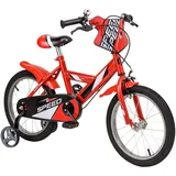 Baroni Toys Rotes Kinderfahrrad mit Gummirädern, Klingel, dekorativem Schild und Rollen inklusive, Sportfahrrad für Kinder aus Stahl, Fahrrad für Kinder von 4 bis 7 Jahren, Größe 16 Zoll