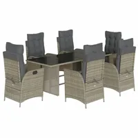 VidaXL 7-tlg. Garten-Essgruppe mit Kissen Grau Poly Rattan