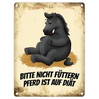 Trendaffe Metallschild mit schwarzes Pferd Motiv und Spruch: Bitte