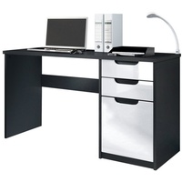 Vladon Schreibtisch Logan, Germany, Bürotisch mit 2 Schubladen und 1 Tür, Schwarz matt/Weiß Hochglanz (129 x 76 x 60 cm)