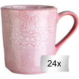 Home4You Kaffeetassen 24er Set, 355 ml - Rosa - Steingut - glasiert - mit floraler Prägung - 24er Set