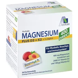 Magnesium 400+D3+K2 Direktsticks Pfirsich-Maracuja-Geschmack
