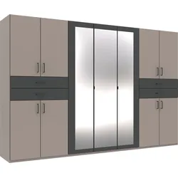 Kleiderschrank WIMEX "Taiga Kleiderschrank mit Spiegel OTTOs Choice Topseller", grau (sandgrau), B:313cm H:210cm T:58cm, Schränke, mit Schubladen auf bequemer Höhe, Garderobe Schlafzimmerschrank, Topseller