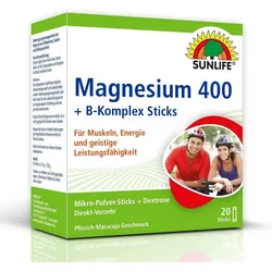 SUNLIFE Magnesium 400mg + B-Komplex 20 Sticks à 2,5g für Muskeln, Nerven und mehr Energie
