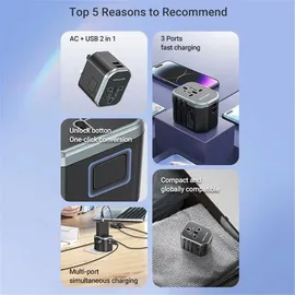 Vention FJCB0 20W Universal-Wandladegerät 1xUSB-C 2xUSB All-in-One Travel Schwarz