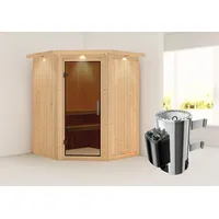 Karibu Nanja inkl. 3,6 kW Ofen + integrierte Steuerung + Dachkranz + graphit Ganzglastür