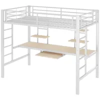 Gotagee Hochbett Metallbett Eisenbett mit Schreibtisch und Bücherregalen Jugendbett