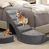 LitaiL Hundetreppe 74cm Hoch für Boxspringbett, passt Sich jeder Seite des Bettende an, Multizweck Hunderampe für Bett|Couch| Sofa, rutschfeste Haustiertreppe aus Schaumstoff für Hunde,Katzen (Grau)