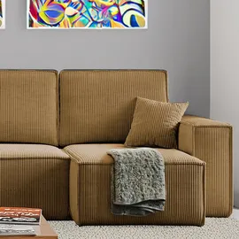m-punkt Wohnlandschaft U-Form Cappuccino COMO Cord mit Bett Sofa Schlafsofa Ottomane - Braun