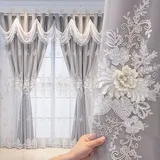 Bestickte Vorhänge mit gewelltem Querbehang, doppellagig, für Wohnzimmer oder Schlafzimmer