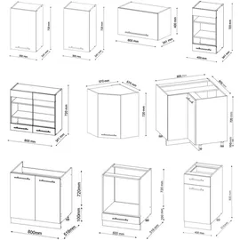Vicco Eckküche Dunkelgrau, Weiß, L-Form,Formgebogen, 190x82x60 cm, AP Anthrazit