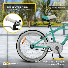 ACTIONBIKES MOTORS Actionbikes Kinderfahrrad Cruiser 20 Zoll, Rosa/Türkis, verstellbar, Seitenständer, V-Brake-Bremsen (Türkis)