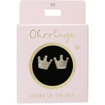 DEPESCHE 13914.005 Glitzer Stecker-Ohrringe in Gold, mit Kronen Motiv und Glitzersteinen, als kleines Geschenk