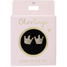 DEPESCHE 13914.005 Glitzer Stecker-Ohrringe in Gold, mit Kronen Motiv und Glitzersteinen, als kleines Geschenk