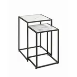 Beistelltischset, Schwarz, Weiß, Metall, Holzwerkstoff, 2-teilig, Marmoroptik, quadratisch, Flachrohr, 33x28x28 cm, Wohnzimmer, Wohnzimmertische, Satztische