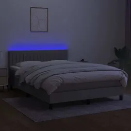 vidaXL Boxspringbett mit Matratze & LED Hellgrau 140x200 cm Stoff