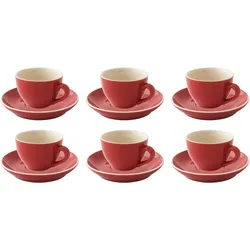 palmer colors Kaffeetassen - 6er-Set, Porzellan, rot, 18 cl – 14 cm moderne, kompakte Form, für Kaffee, Cappuccino, Tee und Kakao spülmaschinenfest