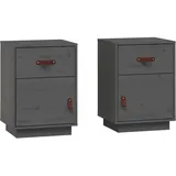 vidaXL Nachttische 2 Stk. Grau 40x34x55 cm Massivholz Kiefer