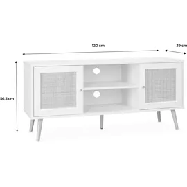 sweeek TV-Möbel mit Rattangeflecht 120 x 39 x 56,5 cm Braun Holz/MDF