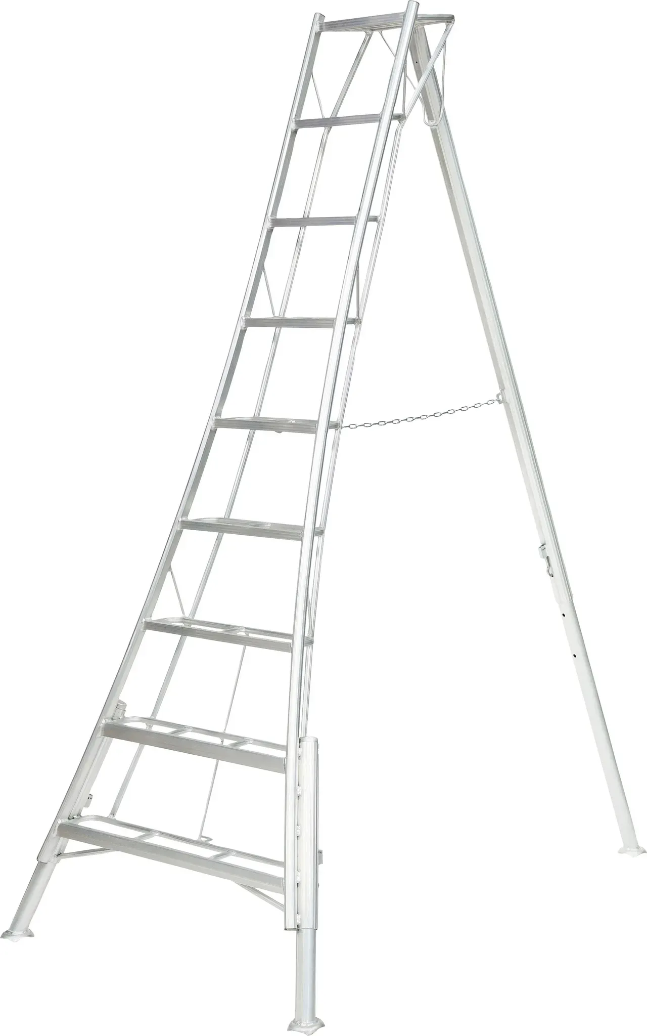 Vielzweckleiter NIWAKI, silberfarben, B:127cm H:270cm L:210cm, Aluminium, Leitern, Gartenleiter, gleicht Unebenheiten im Gelände aus
