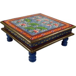 Guru-Shop Couchtisch Bemalter kleiner Tisch, Minitisch, Blumenbank -.. blau|rot