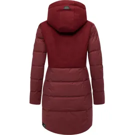 Ragwear Damen, Lange Steppjacke Wintermantel mit Kapuze Ashani Block Intl. Wine Red25 Gr. S - S