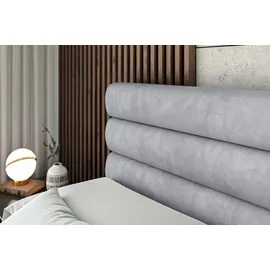 altdecor Boxspringbett mit Fußteil, H3 Matratze und Topper - 160x200 cm - CELESTIA-Z - Hellgrau Samt - Polsterbett mit Bettkasten und Lattenrost, ... - Hellgrau