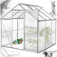 tectake® Aluminium Gewächshaus, 190x185x195 cm, Treibhaus, Tomatenhaus, Frühbeet, Pflanzenhaus, UV beständig, 4 mm Platte, Schiebetür & Dachfenster, Schutz vor Kälte, Regen und Frost - ohne Fundament