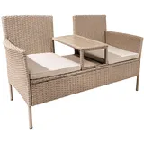 Riess Ambiente Moderne Gartenbank Portofino 140cm Natur beige Polyrattan Sitzbank mit Tisch wetterfest Terrassenbank Balkonbank Polsterbank inkl. Tisch