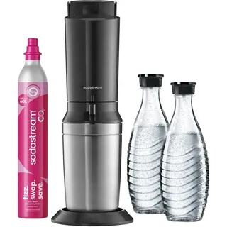 Sodastream Crystal 3.0 schwarz + 2 Glaskaraffen + Zylinder