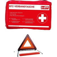 HP Autozubehör 10039 KFZ-Verbandtasche in Rot-Mindesthaltbarkeit Minimum 4 Jahre, Red + 10132 Warndreick Mini 430x55x34mm Metallfüße
