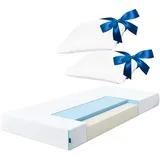 Gel Memory Foam Matratze 140x200cm H3-18cm hohe Schaumstoffmatratze mit kühlendem Geltopper Effekt - Rollmatratze mit 2 Memory Foam Kissen - Öko-Tex Standard 100, atmungsaktiv XIA