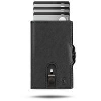 SLIMJACK SlimJack® Wallet mit Münzfach - Jackster Wallet - Kreditkartenetui mit RFID-Schutz - Geldbeutel für Herren - Aluminium-Kartenhalter - Smart Wallet für Karten & Münzen - Schwarz Leder