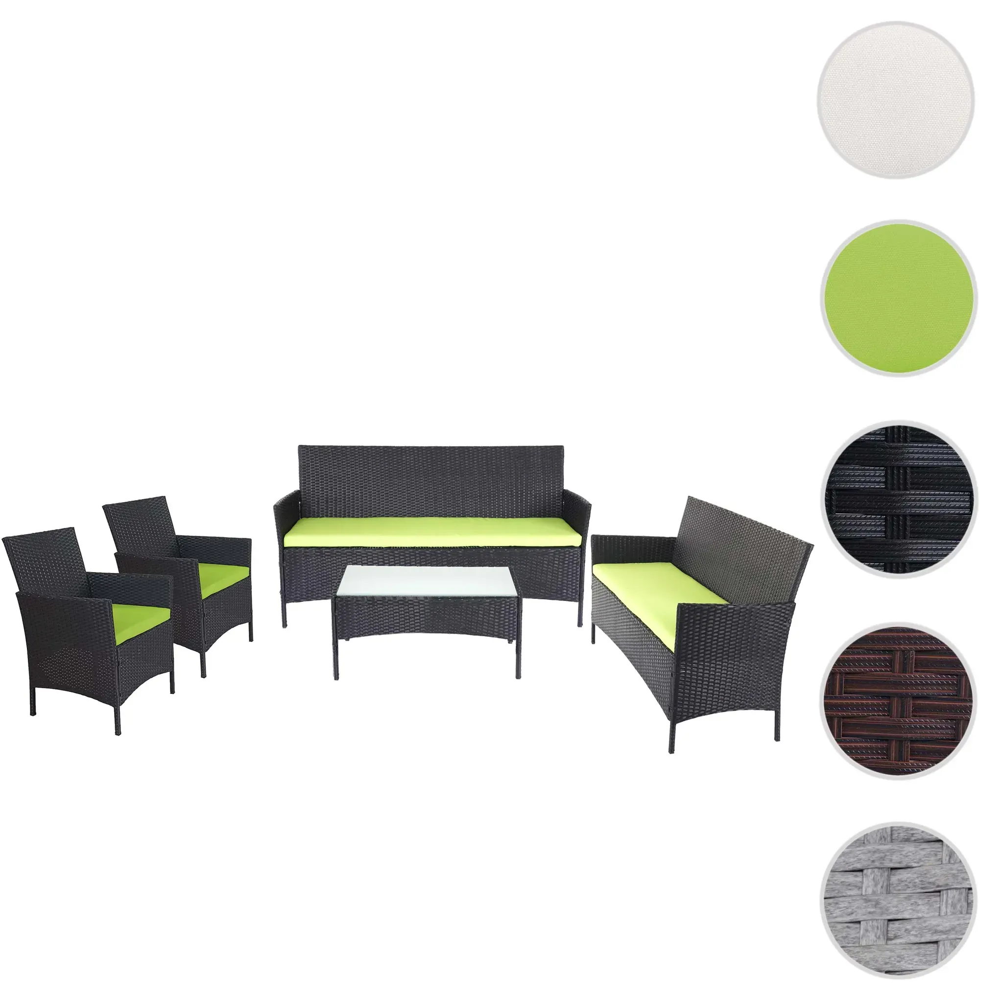 3-2-1-1 Poly-Rattan Garten-Garnitur Halden, Lounge-Set Sitzgruppe Sofa ~ anthrazit, Kissen gr√on